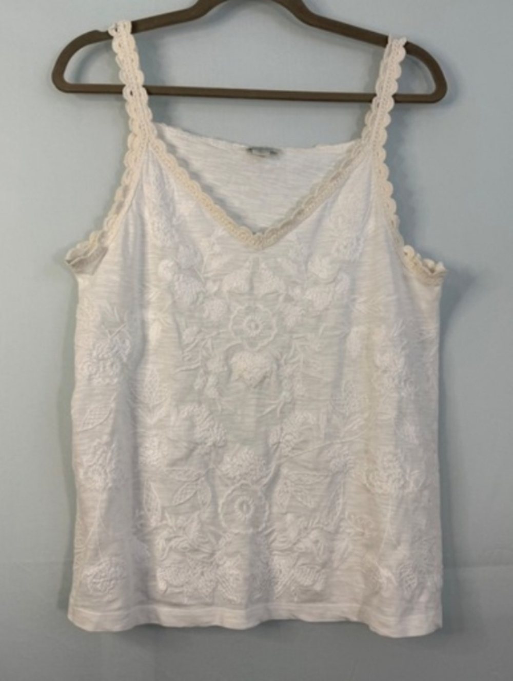 Sundance Embroidered Lace Tank Top Womens White Boho Floral Camisole Size Medium